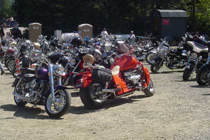 Motorcycles in parking lot