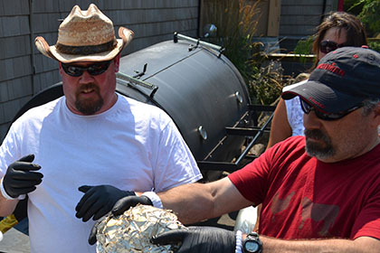 Preparing food for the barbecue.