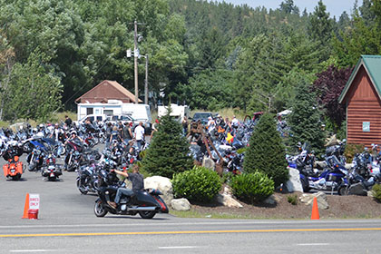 Many motorcycles parked at the Ride for LIfe event.