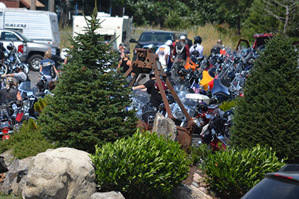 Motorcycles in the parking lot.
