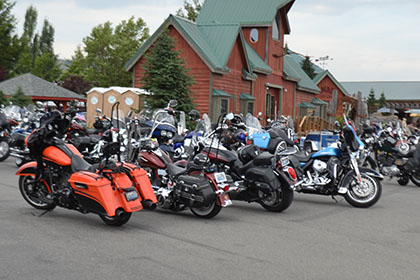 Rows of motorcycles parked at the event.