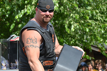 Man holding an item.