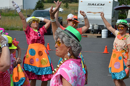 Dancing in the parking lot.
