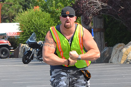 Striking a pose in the parking lot.