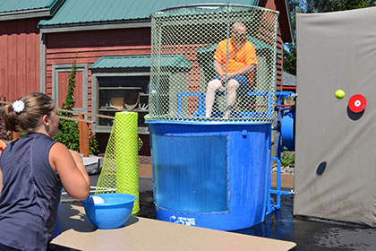 Ride for Life volunteer about to be dunked.