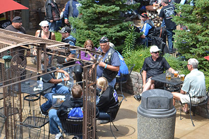 People sitting outside.