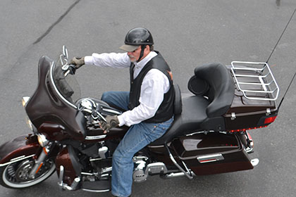 Man on his motorcycle.