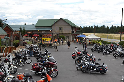 Motorcycles in the parking lot.