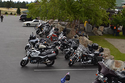 Motorcycles in the parking lot.