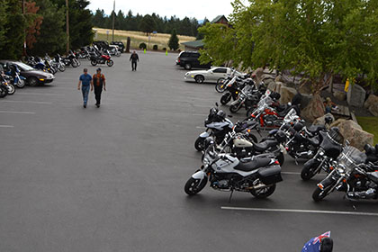 Motorcycles in the parking lot.