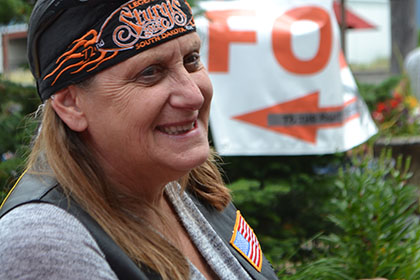 Woman with Sturgis bandana.