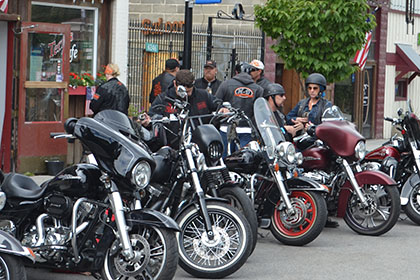 Line of parked motorcycles.